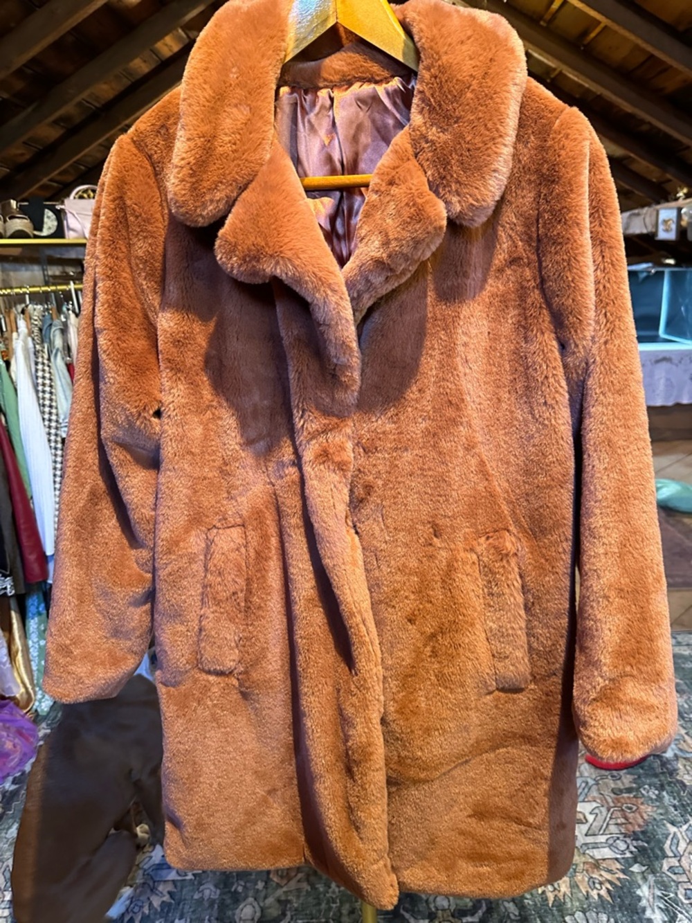 Zara Burnt Orange Teddy Faux Fur Coat